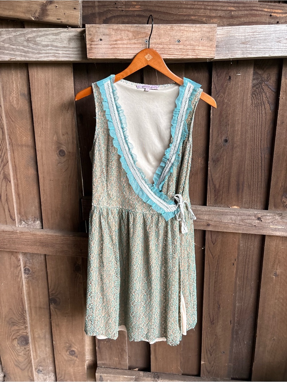 Vintage Indie Twee Young Essence Lace Turquoise Trm Wrap Dress